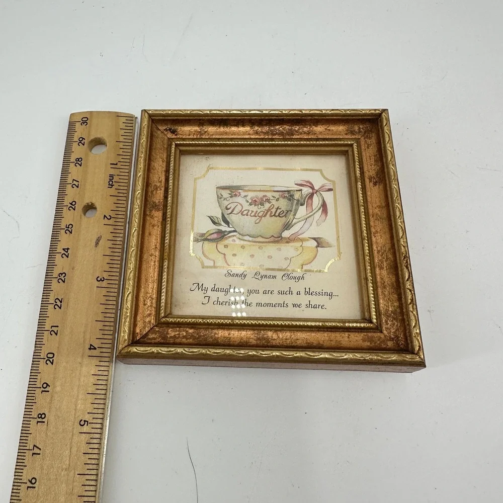 Sandy Lynam Clough Daughter Teacup Framed Art Gold Wood Frame 2005 Heartfelt Inc